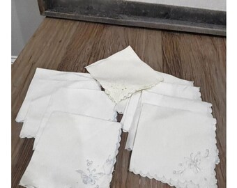 Vintage Embroidered Cocktail Napkins White Linen Butterfly Floral Mixed Lot