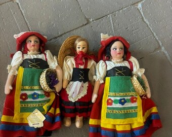 Lot 3 Vintage Magis Roma Italian Cloth Felt Dolls Ciociara Costume Tag Italy