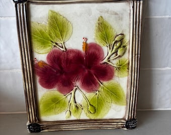 Kani of Hawaii Hibiscus Floral Wall Plaque Art 3D Ceramic Tropical Hawaiian Decor