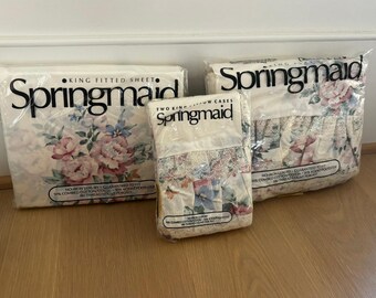 Vintage Springmaid Bridal Bouquet King Sheet Set NOS Floral Lace USA
