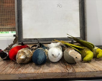 Lot of 8 Feathered Clip-On Bird Ornaments Christmas Tree Decor Mixed