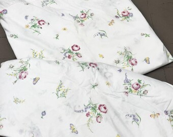 Vintage Atelier Martex Full Sheet Set Floral Butterfly Eyelet Lace Made USA 2 Pc