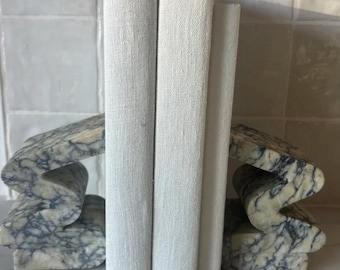 Vintage Zigzag Marble Bookends Blue & White Book-Matched Stone