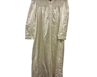 Vintage Christian Dior Nightgown Womens Ivory Satin Lace Maxi Sleepwear Robe