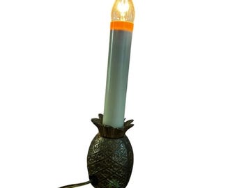 Vintage Brass Pineapple Electric Candle Lamp Taiwan Accent Light 7" Working