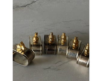 Set of 6 Gold Bunny Napkin Rings Silver Tone Easter Table Decor Vintage Rabbit