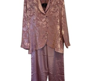 Conjunto de pijama vintage de satén de Victoria's Secret, jacquard floral rosa, talla M.