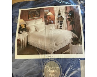 Coventry Manor Victoria King Duvet Set White 100% Cotton NEW Sealed 4 Pc