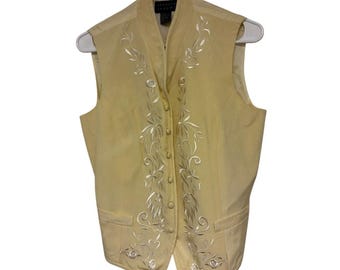 Vintage Spenser Jeremy 100% Silk Embroidered Vest Womens L Cream Floral Boho