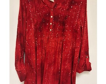 Cocomo Vintage Red Sequin Button Front Blouse Size XL