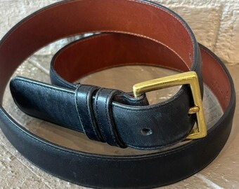 Vintage Coach Men's Navy Blue Leather Belt Solid Brass Buckle