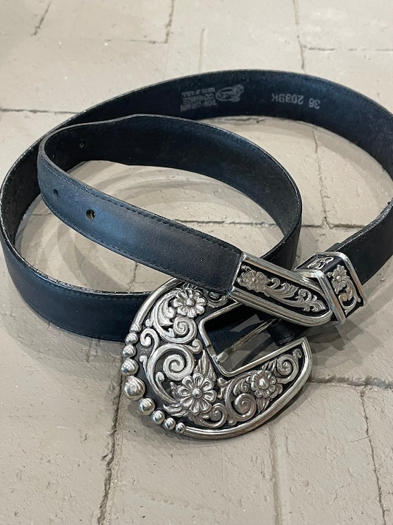 Justin Leather Belt Silver Western Ornate Hardware