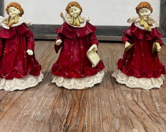 Vintage Dept 56 Set of 3 Christmas Caroler Dolls Red Lace Philippines