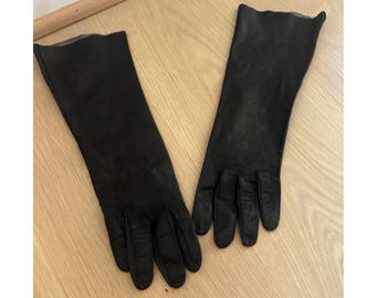 Vintage Black Leather Opera Gloves Womens Long 14" Dress Evening Formal Soft