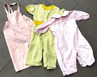 Vintage Baby Outfit Lot 24M Healthtex Romper Corduroy Pink 3 Pc USA