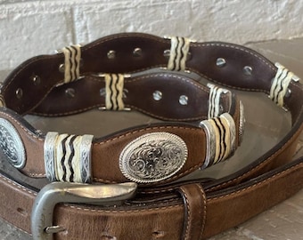 Vintage Tony Lama Western Concho Belt Brown Leather Size 44
