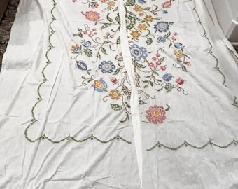 Vintage Handmade Cross Stitch Embroidery Panels Tree of Life Floral 87"