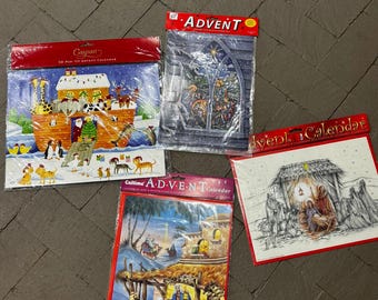 Lot of 4 Vintage Christmas Advent Calendars Caspari Caltime Nativity NEW