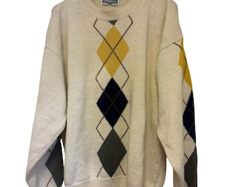 Vintage Fair Traders Argyle Pullover Gelb Grün Gr. XL