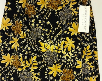 Cross Country Petites Vintage Floral Black Yellow Skirt 90s NWT Size 14P