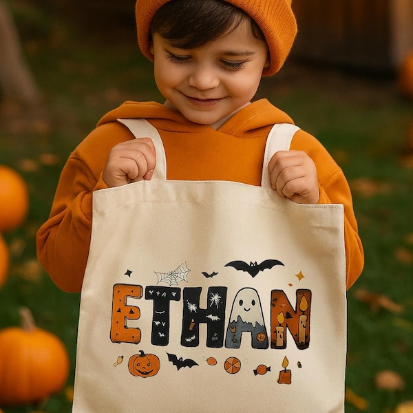 Personalized Halloween Canvas Trick or Treat Bag, Custom Name