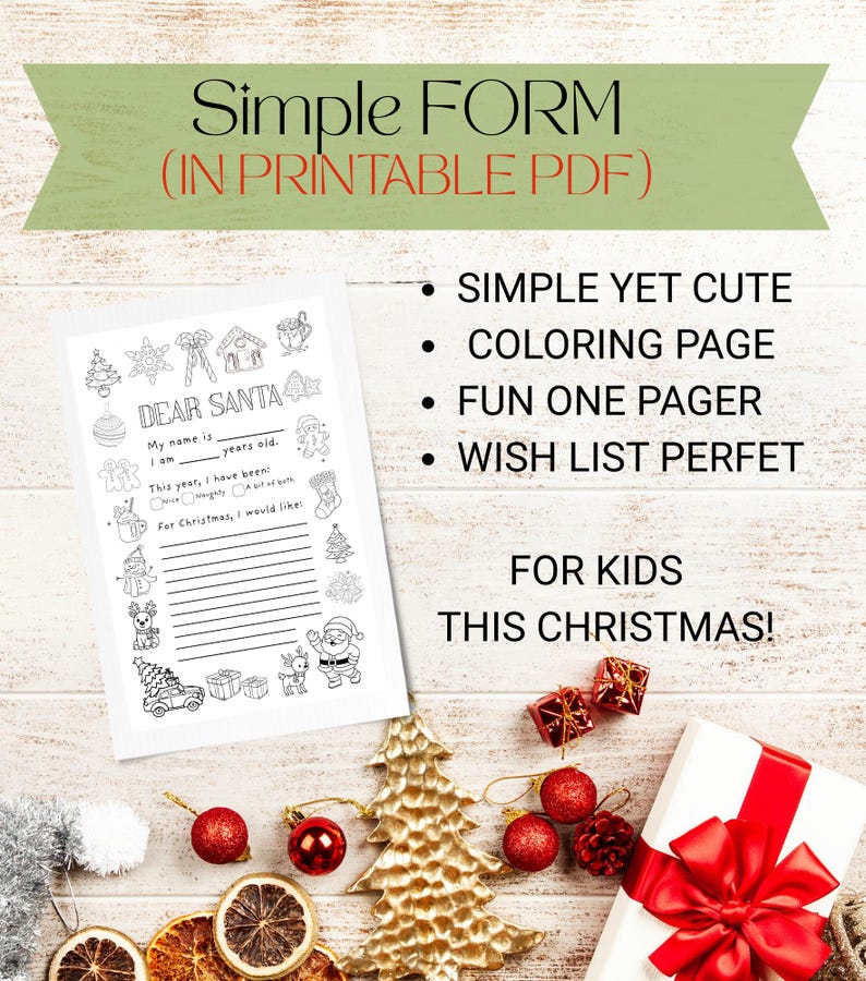 Letter Santa Coloring Page Printable Christmas Wish List, Dear Santa ...
