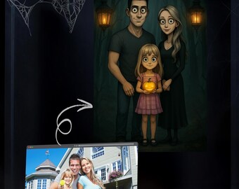 Spooky Season Poster, Custom Gothic Family Portrait,  Halloween Decor, Personalized Halloween Wall Art, Family Illustration Your Photo
