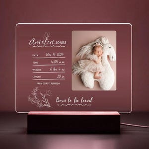 Personalized Newborn Birth Stats Acrylic Plaque, Custom Baby Shower Name Night Light, Announcement Keepsake First Time Mom Dad Grandma Gifts