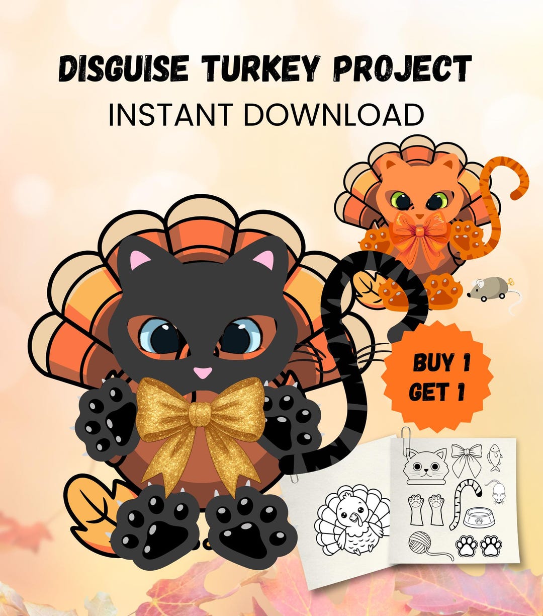 Kitty Turkey Turkey Disguise Cat | Thanksgiving Craft Project Kitty (printable PDF ...