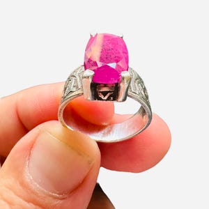 8.70 Ct Natural Unheated Ruby Ring – Cushion Cut Purplish Red Gemstone – Handmade Statement Jewelry