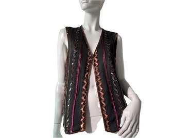 Vintage STYLE WORKS Black W/Multi Colored Beads & sequins Vest