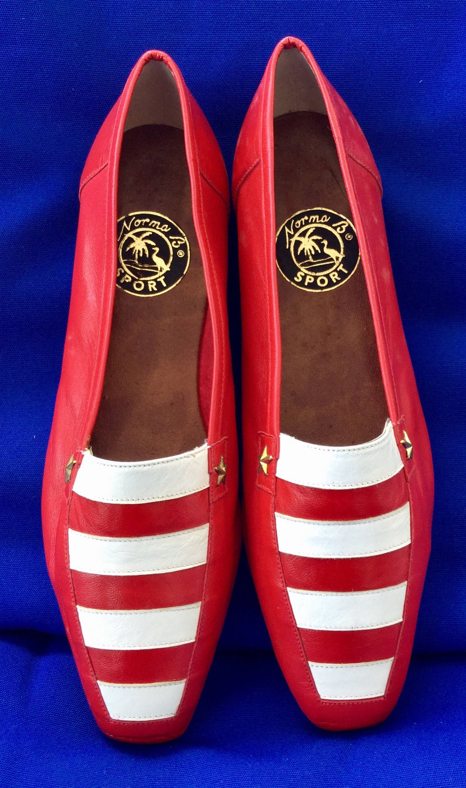cool vintage norma b sport nautical stripes white/red leather square toe ballet/flats (reduced)
