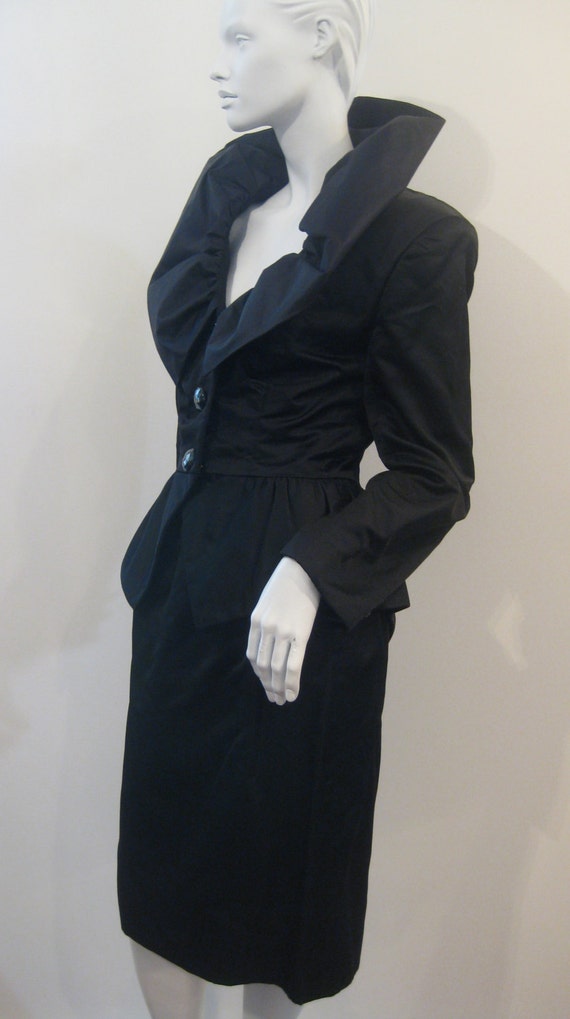 Vintage 80s Silk Satin Black Couture Cocktail/Eve… - image 3