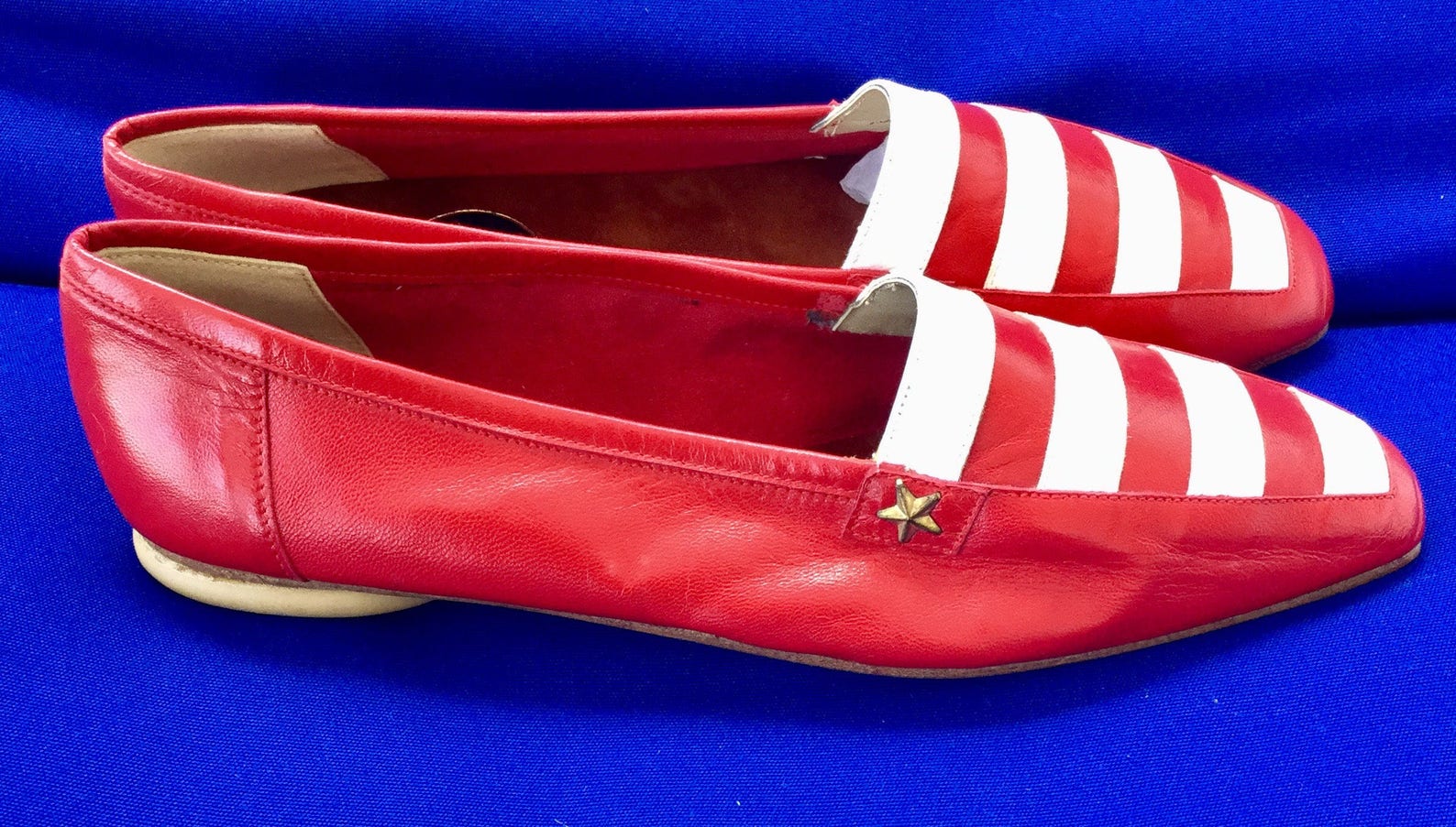 cool vintage norma b sport nautical stripes white/red leather square toe ballet/flats (reduced)