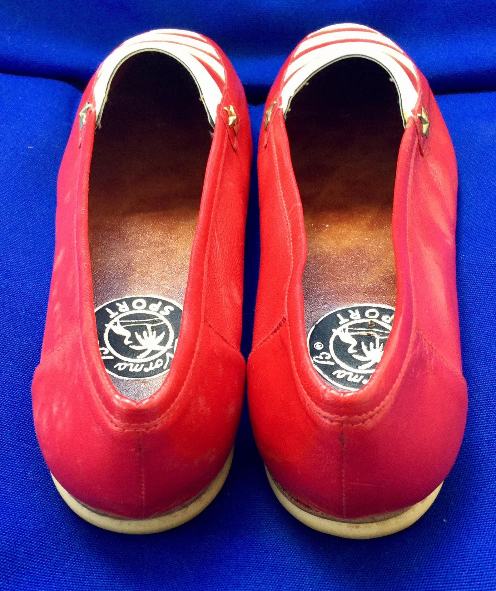 cool vintage norma b sport nautical stripes white/red leather square toe ballet/flats (reduced)