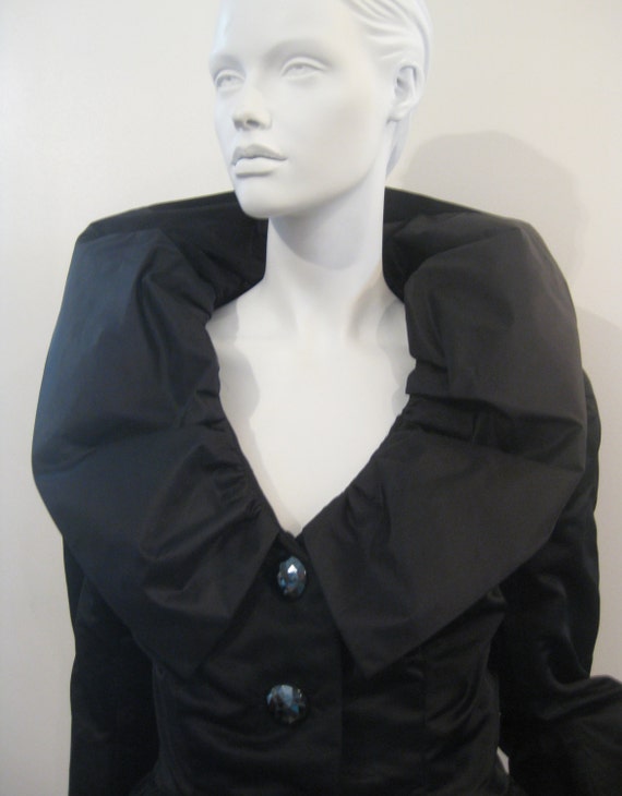 Vintage 80s Silk Satin Black Couture Cocktail/Eve… - image 1