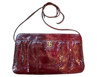 Vintage 70s RIVOLI Snake Skin Clutch/ Lisette Ltd Burgundy Tone Snake Skin Shoulder bag / Exotic Skin Vintage purse