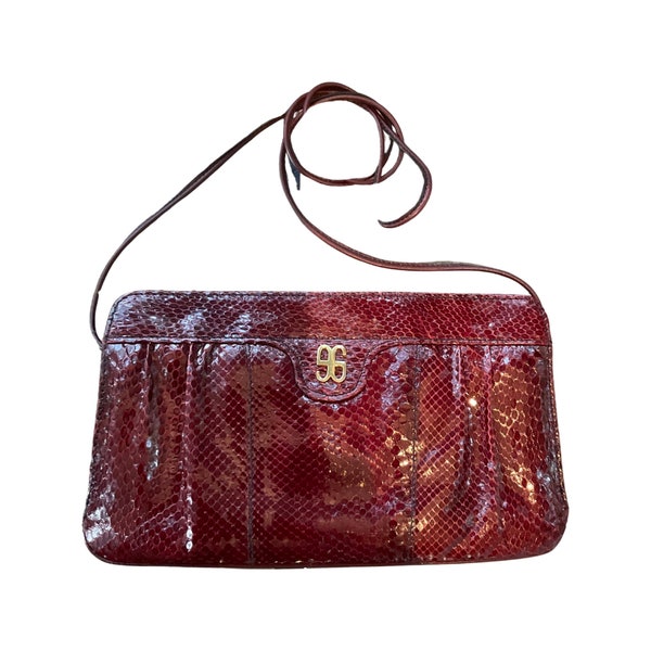 Vintage 70s RIVOLI Snake Skin Clutch/ Lisette Ltd Burgundy Tone Snake Skin Shoulder bag / Exotic Skin Vintage purse