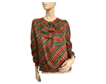 Vintage 70s Adelaar Multicolor Striped Print Secretary Blouse