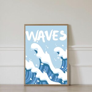 Ocean Wave Print, Blue Ocean Poster, Waves Wall Art, Surfing Print, Bold Beach Print, Digital Download