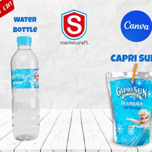 Pacchetto personalizzato per la festa di compleanno di Frozen: sacchetto di patatine, Capri Sun, etichette per bottiglie d'acqua (file digitale) immagine 3