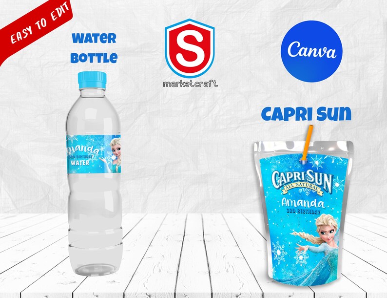 Pacchetto personalizzato per la festa di compleanno di Frozen: sacchetto di patatine, Capri Sun, etichette per bottiglie d'acqua (file digitale) immagine 3