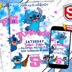Stitch and Angel Birthday Invitation: Editable & Printable Template – Beautiful Invitation for Your Little One's Birthday, Editable in Canva
