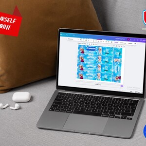 Pacchetto personalizzato per la festa di compleanno di Frozen: sacchetto di patatine, Capri Sun, etichette per bottiglie d'acqua (file digitale) immagine 4