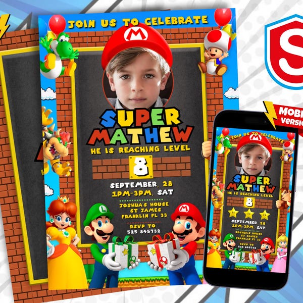 Editable Super Mario Birthday Invitation: Printable Party Invite (Digital)