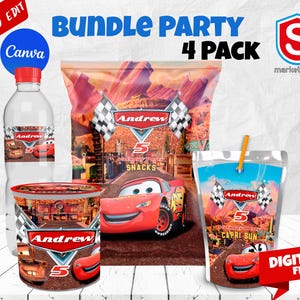Bundle fête d'anniversaire de voiture - gâteries de fête de voitures - sac pour chips - Capri Sun - étiquettes de bouteille d'eau - personnalisé - fichier numérique