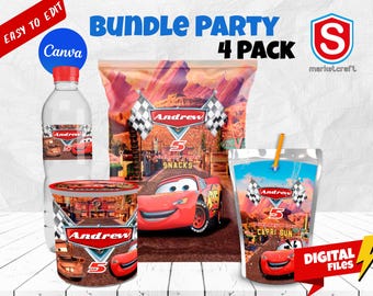 Cars Birthday Party Bundle - Cars Party Treats - Chip Bag - Capri Sun - Water Bottle Labels - Personalized - DIGITAL FILE