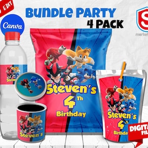 Sonic Birthday Party Bundle: Editable Chip Bag, Caprisun Labels (Digital Download)