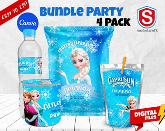 Personalized Frozen Birthday Party Bundle: Chip Bag, Capri Sun, Water Bottle Labels (Digital File)