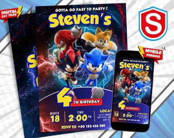 Sonic Birthday Invitation: Super Hedgehog Party, Editable Canva Template (Digital Download 5x7&quot; PDF/JPEG )